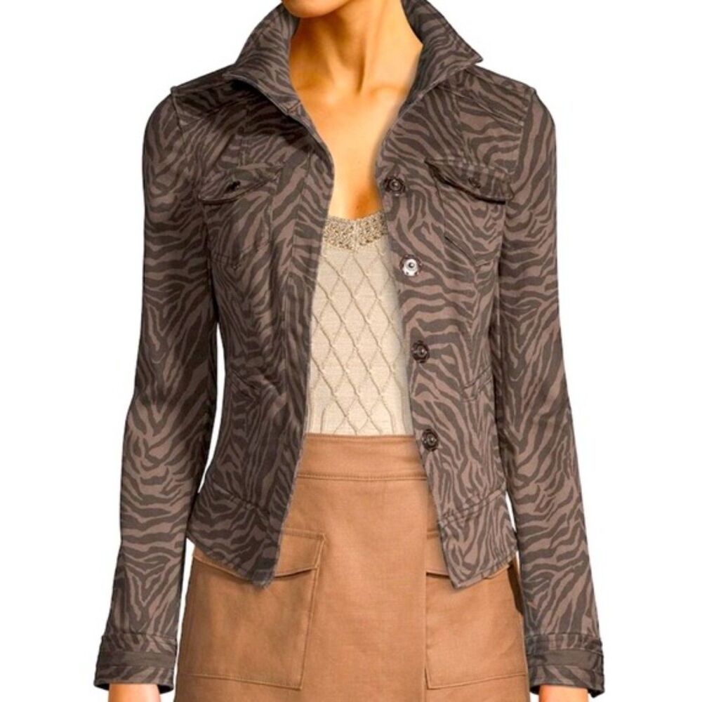 WHBM Espresso Zebra Print Denim Jacket
